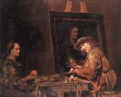 艾尔特 德 戈德尔 : Self-Portrait at an Easel Painting an Old Woman